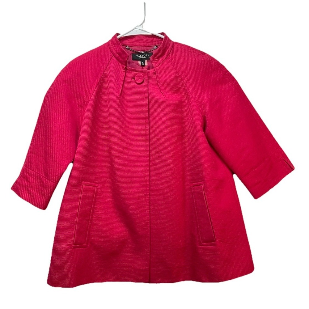Talbots Women's Size 6 Cape‎ Jacket Barbiecore Punch Pink 3/4 Sleeve Collared
